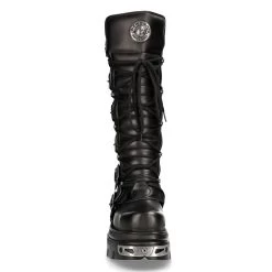 Bottes Hautes Coquées New Rock Metallic En Cuir Noir -Magasin De Mode bottes hautes coquees new rock metallic en cuir noir 2