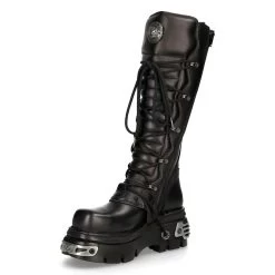 Bottes Hautes Coquées New Rock Metallic En Cuir Noir -Magasin De Mode bottes hautes coquees new rock metallic en cuir noir 3