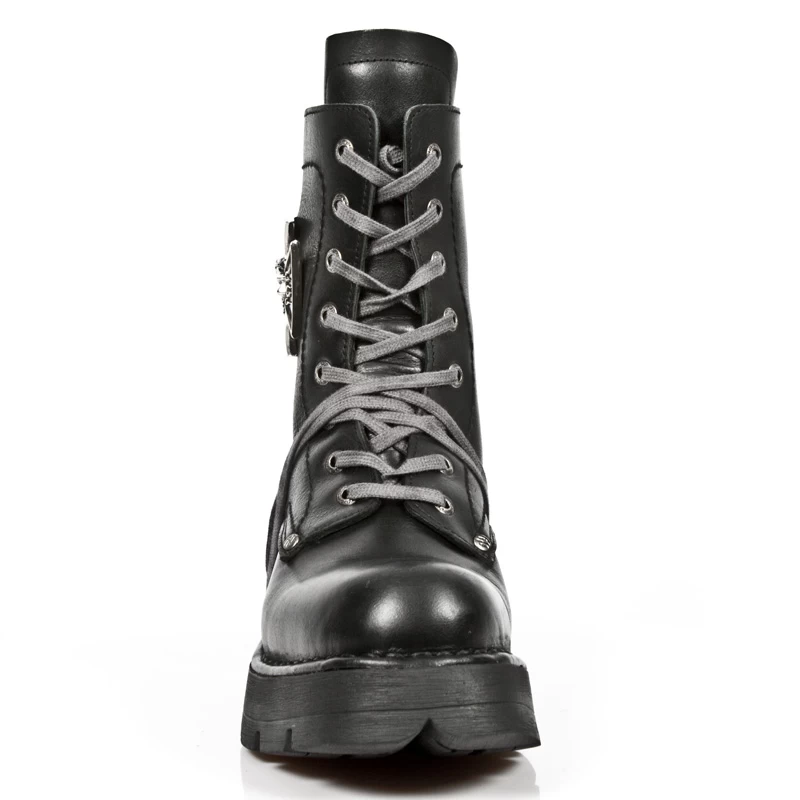 NEW ROCK Bottines Neo Biker En Cuir Itali Noir Avec Skull Et... 5 NEW ROCK Bottines Neo Biker En Cuir Itali Noir Avec Skull Et... – Image 3