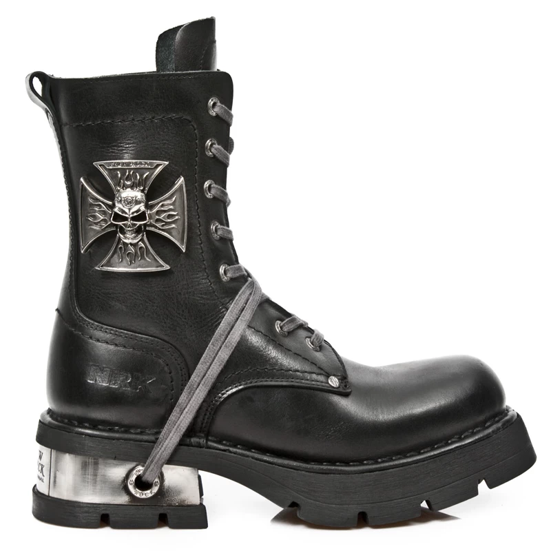 NEW ROCK Bottines Neo Biker En Cuir Itali Noir Avec Skull Et... 3 NEW ROCK Bottines Neo Biker En Cuir Itali Noir Avec Skull Et...