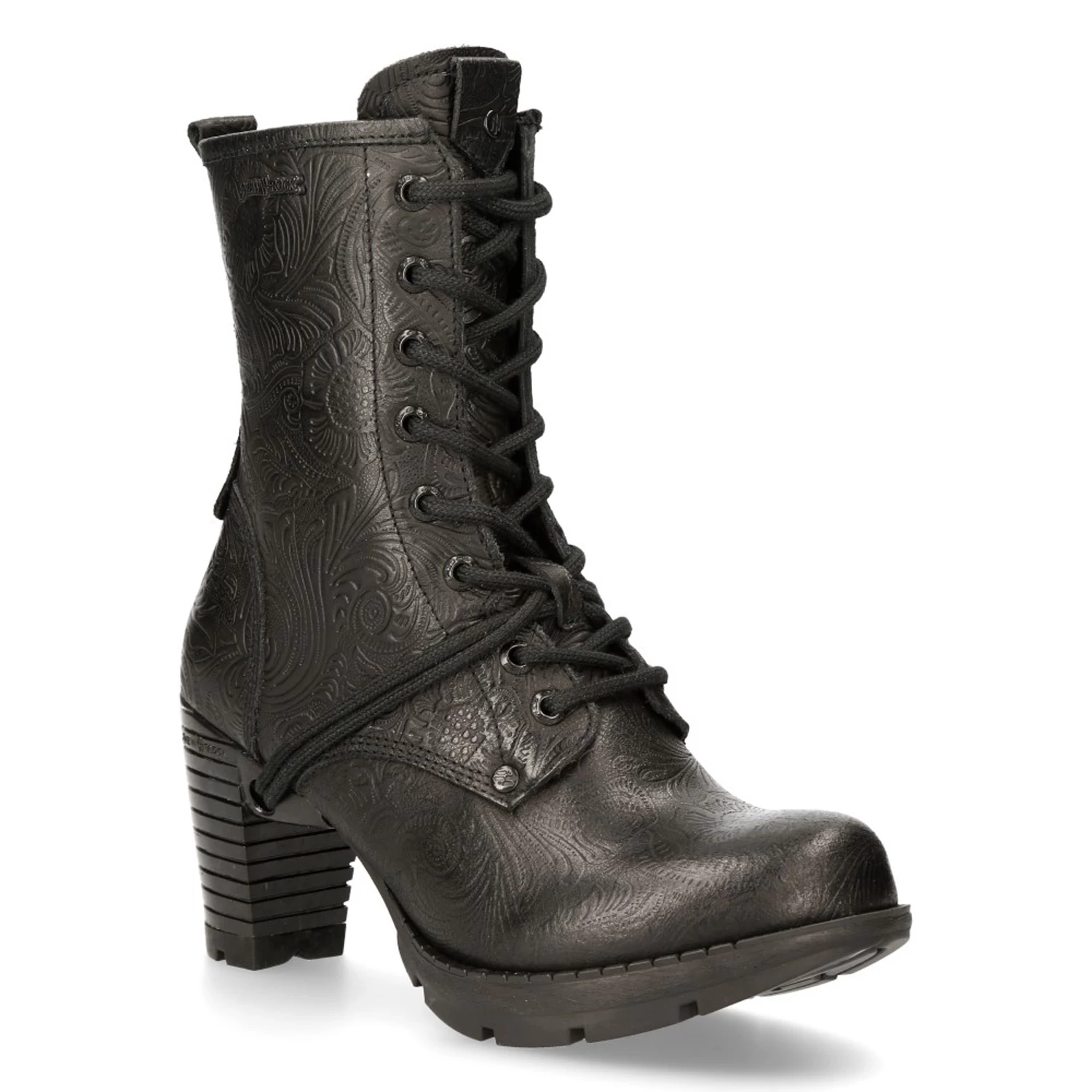 Bottines New Rock Trail En Cuir Vintage Flower Noir 4 Bottines New Rock Trail En Cuir Vintage Flower Noir – Image 2