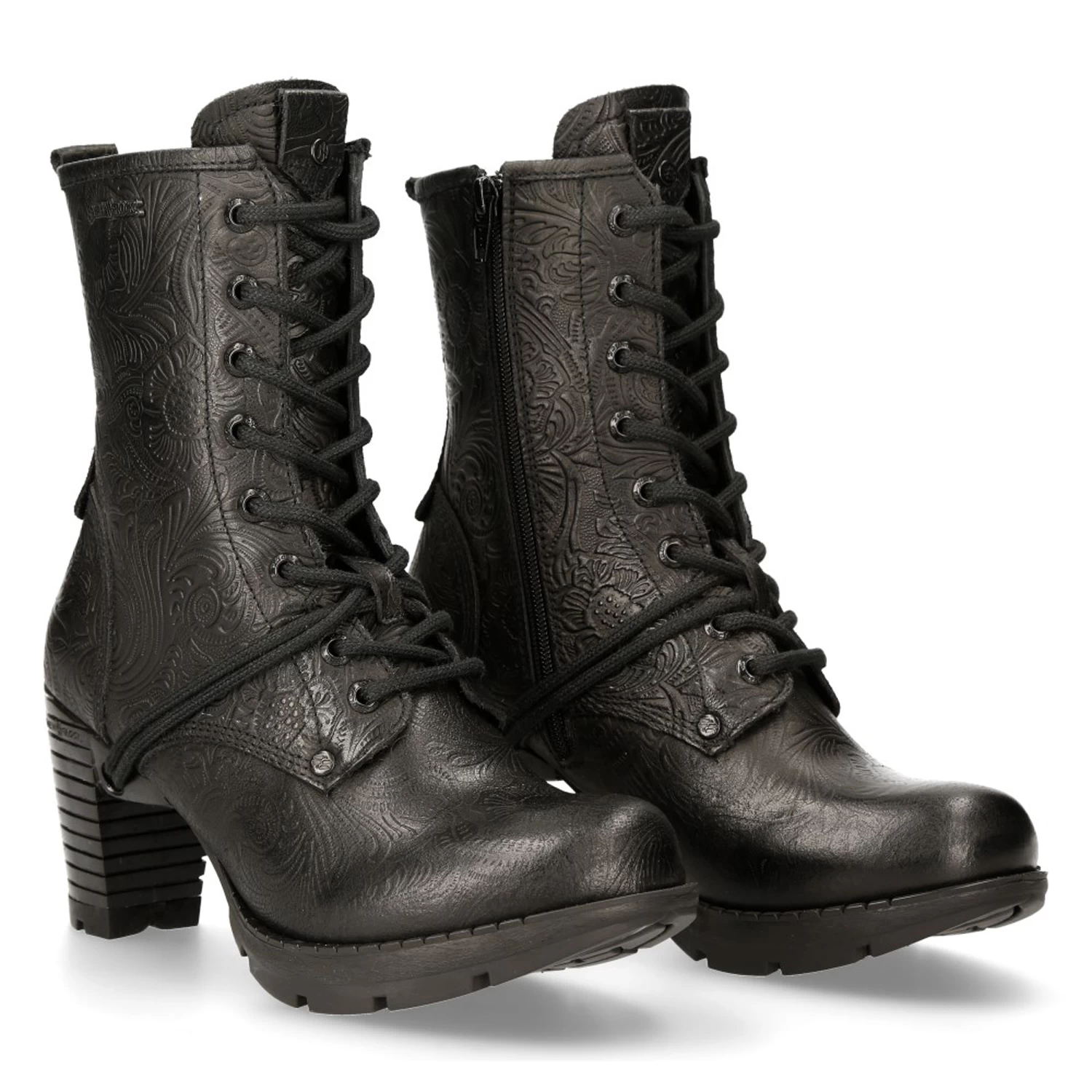 Bottines New Rock Trail En Cuir Vintage Flower Noir 10 Bottines New Rock Trail En Cuir Vintage Flower Noir – Image 8