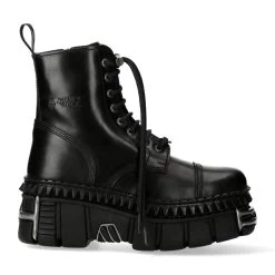 Bottines New Rock Wall En Cuir Noir