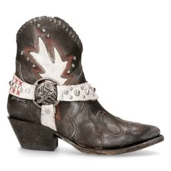 Bottines New Rock West En Cuir Gris Et Blanc