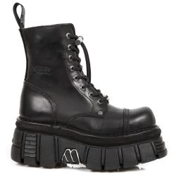 Bottines Plateformes New Rock Newmili En Cuir Noir