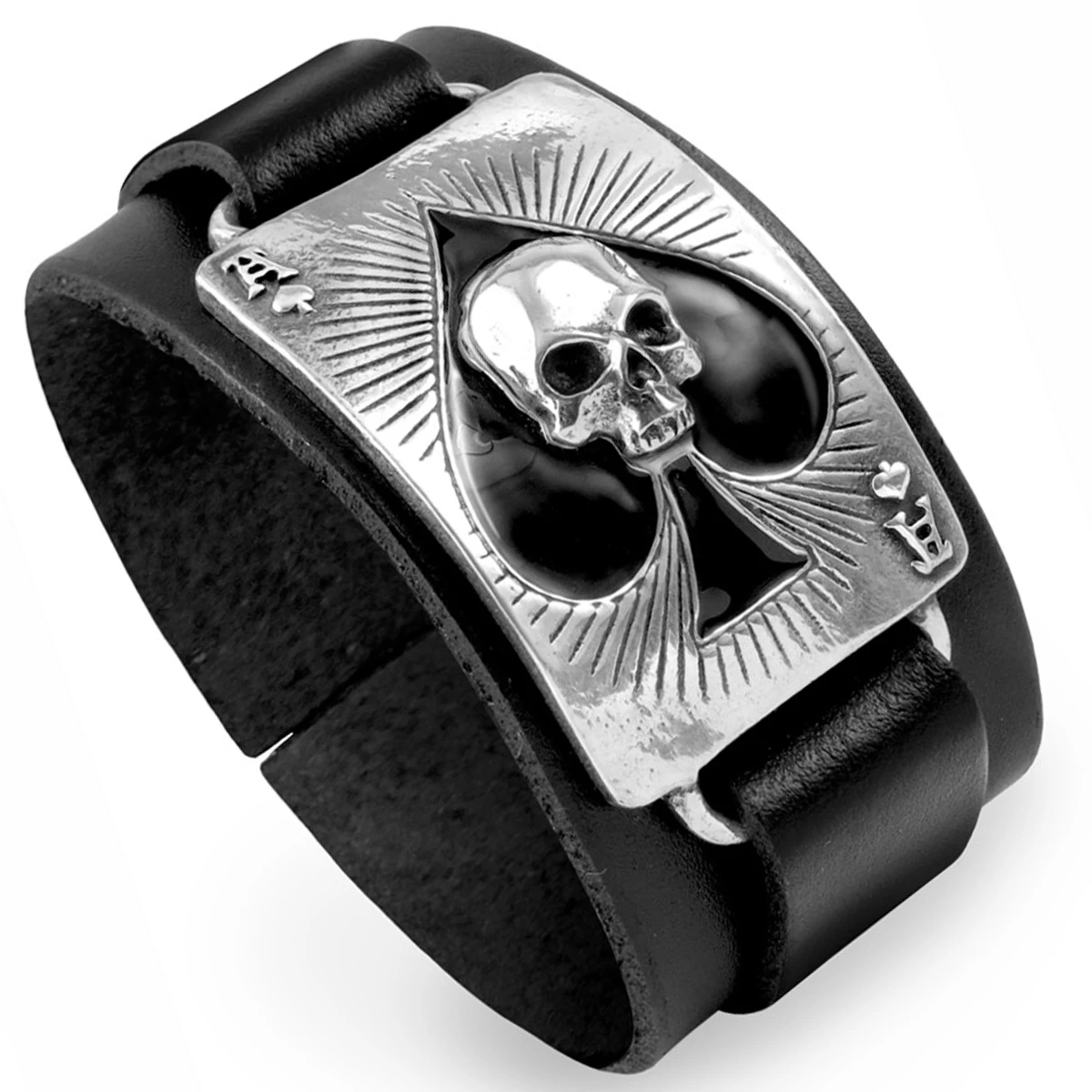 Bracelet 'Ace Of Dead' En Cuir Noir 3 Bracelet 'Ace Of Dead' En Cuir Noir