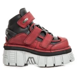 Chaussures New Rock Metallic En Cuir Noires Et Rouges