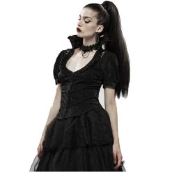 Chemisier Gothique 'Le Fleur Noire' à Manches Courtes -Magasin De Mode chemisier gothique le fleur noire a manches courtes 2