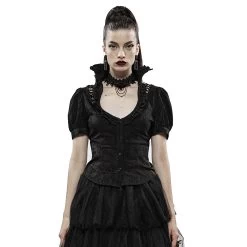 Chemisier Gothique 'Le Fleur Noire' à Manches Courtes -Magasin De Mode chemisier gothique le fleur noire a manches courtes 3