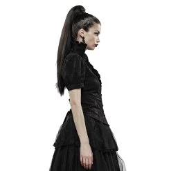 Chemisier Gothique 'Le Fleur Noire' à Manches Courtes -Magasin De Mode chemisier gothique le fleur noire a manches courtes 5
