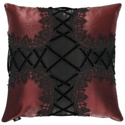 Coussin Gothique 'Cross-Shaped' Bordeaux Et Noir
