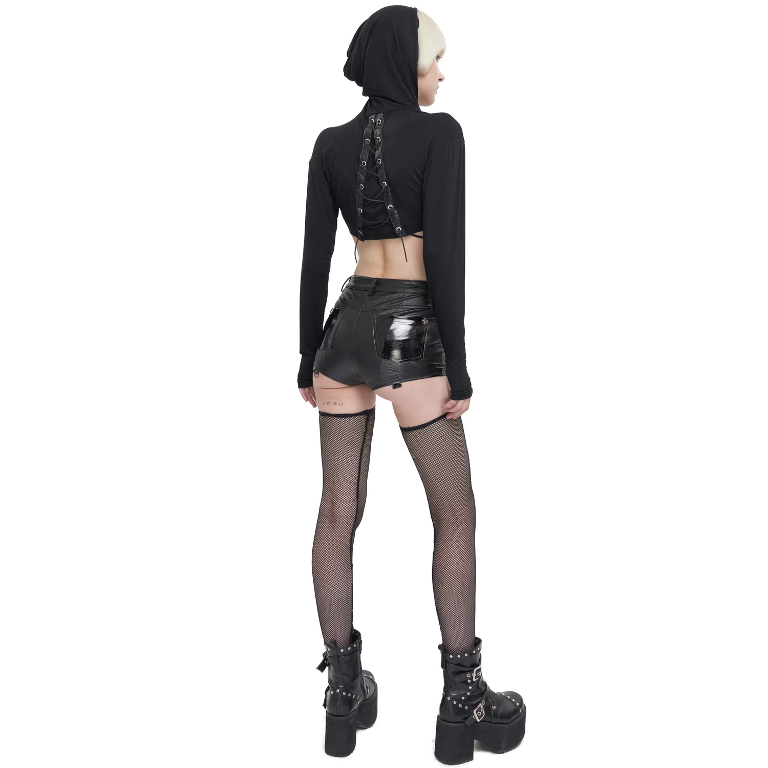 Crop Top à Capuche 'Pentagram' Noir 7 Crop Top à Capuche 'Pentagram' Noir – Image 5