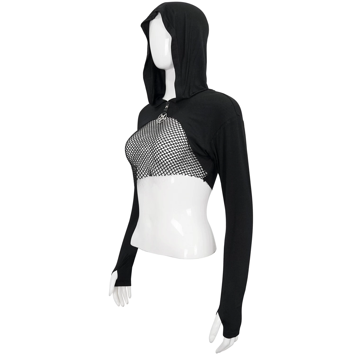 Crop Top à Capuche 'Pentagram' Noir 11 Crop Top à Capuche 'Pentagram' Noir – Image 9