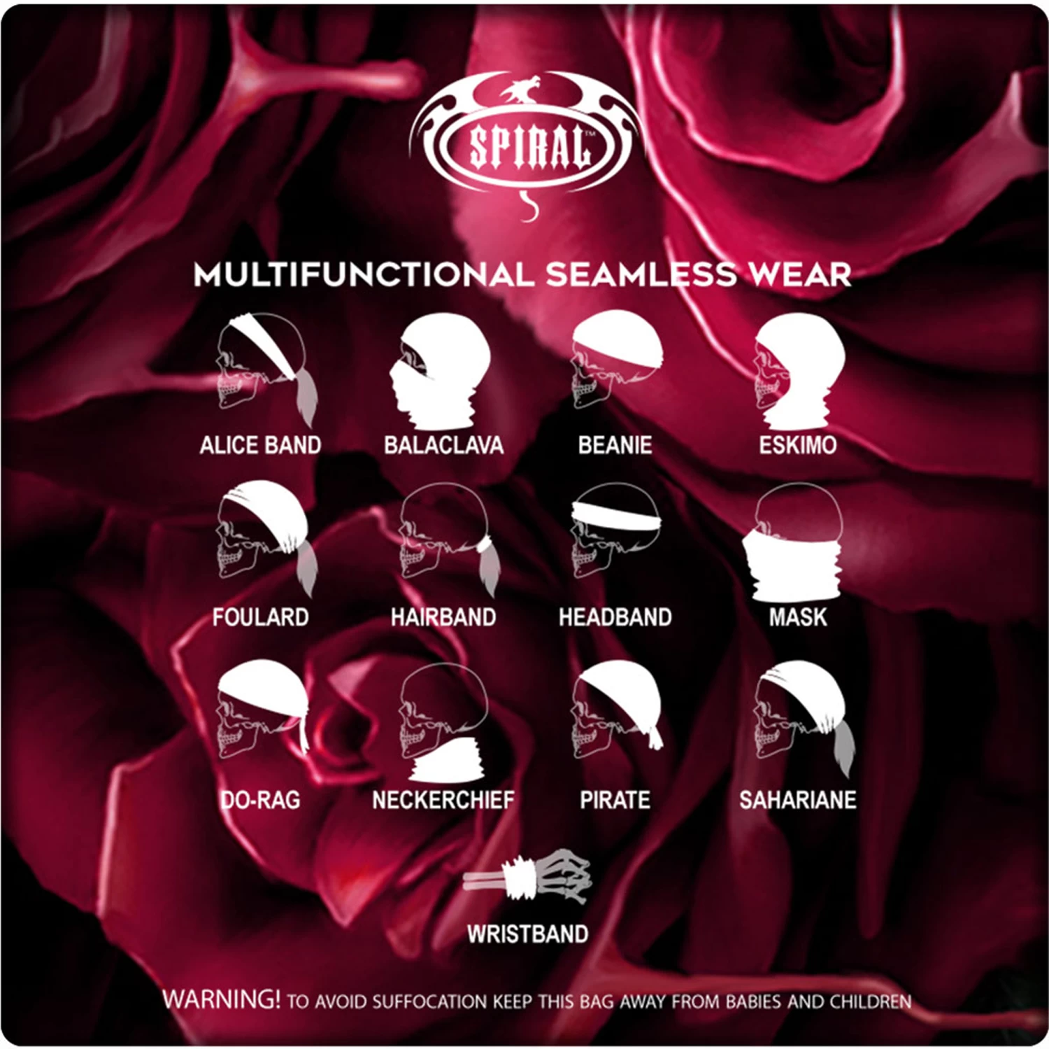 Foulard Multifonctions 'Blood Rose' Noir 7 Foulard Multifonctions 'Blood Rose' Noir – Image 5