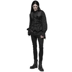 Gilet Victorien 'Damask Gothic' En Brocart Noir -Magasin De Mode gilet victorien damask gothic en brocart noir 5