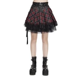 Jupe 'Punk Lace Up' En Tartan Et Simili Cuir