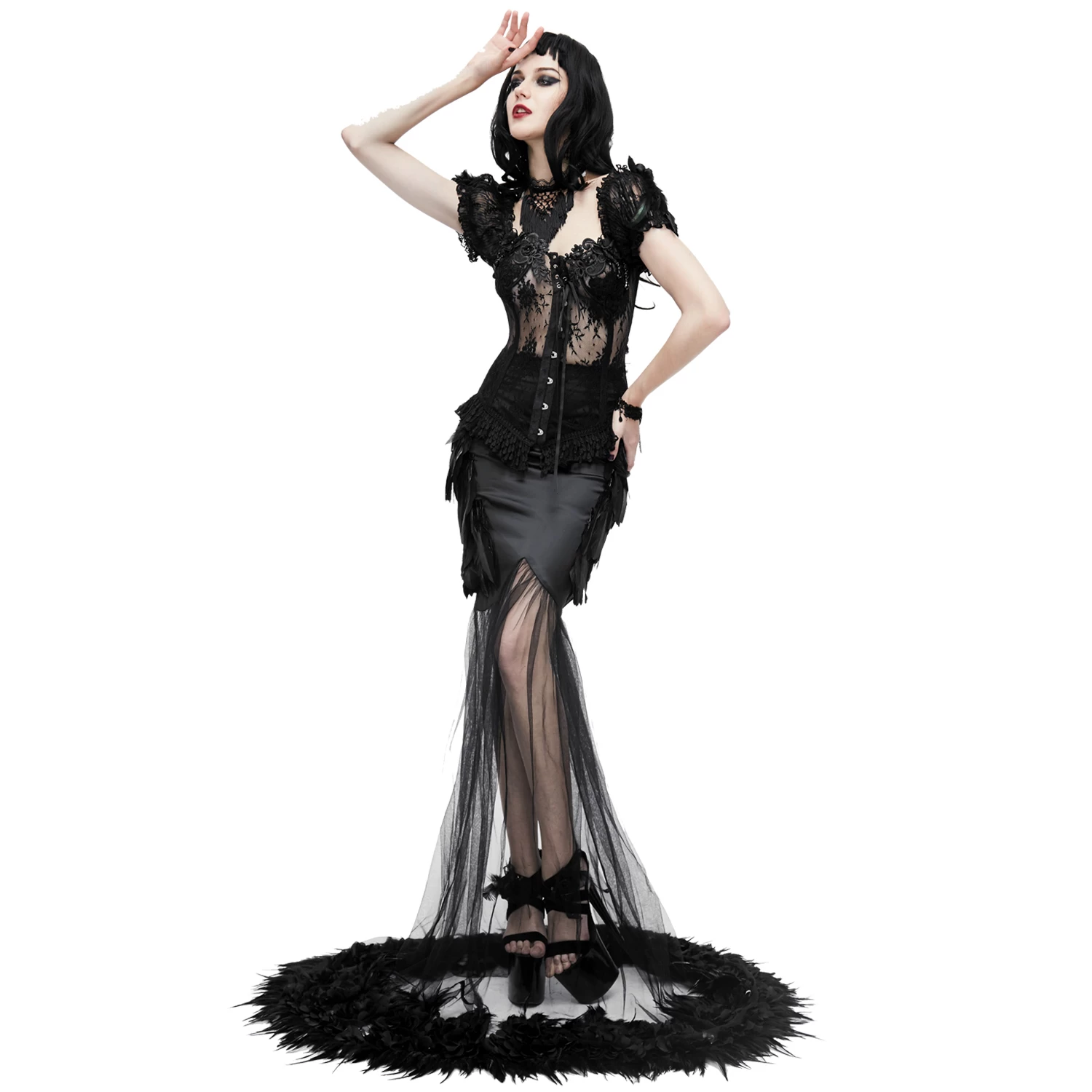 Jupe Sirène 'Black Feathers' Noire 5 Jupe Sirène 'Black Feathers' Noire – Image 3