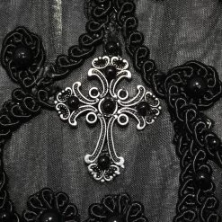 Éventail 'Drocku' Noir Avec Plumes -Magasin De Mode manchettes gothiques flower shaped noires 13