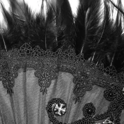 Éventail 'Drocku' Noir Avec Plumes -Magasin De Mode manchettes gothiques flower shaped noires 14