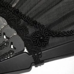 Éventail 'Drocku' Noir Avec Plumes -Magasin De Mode manchettes gothiques flower shaped noires 15