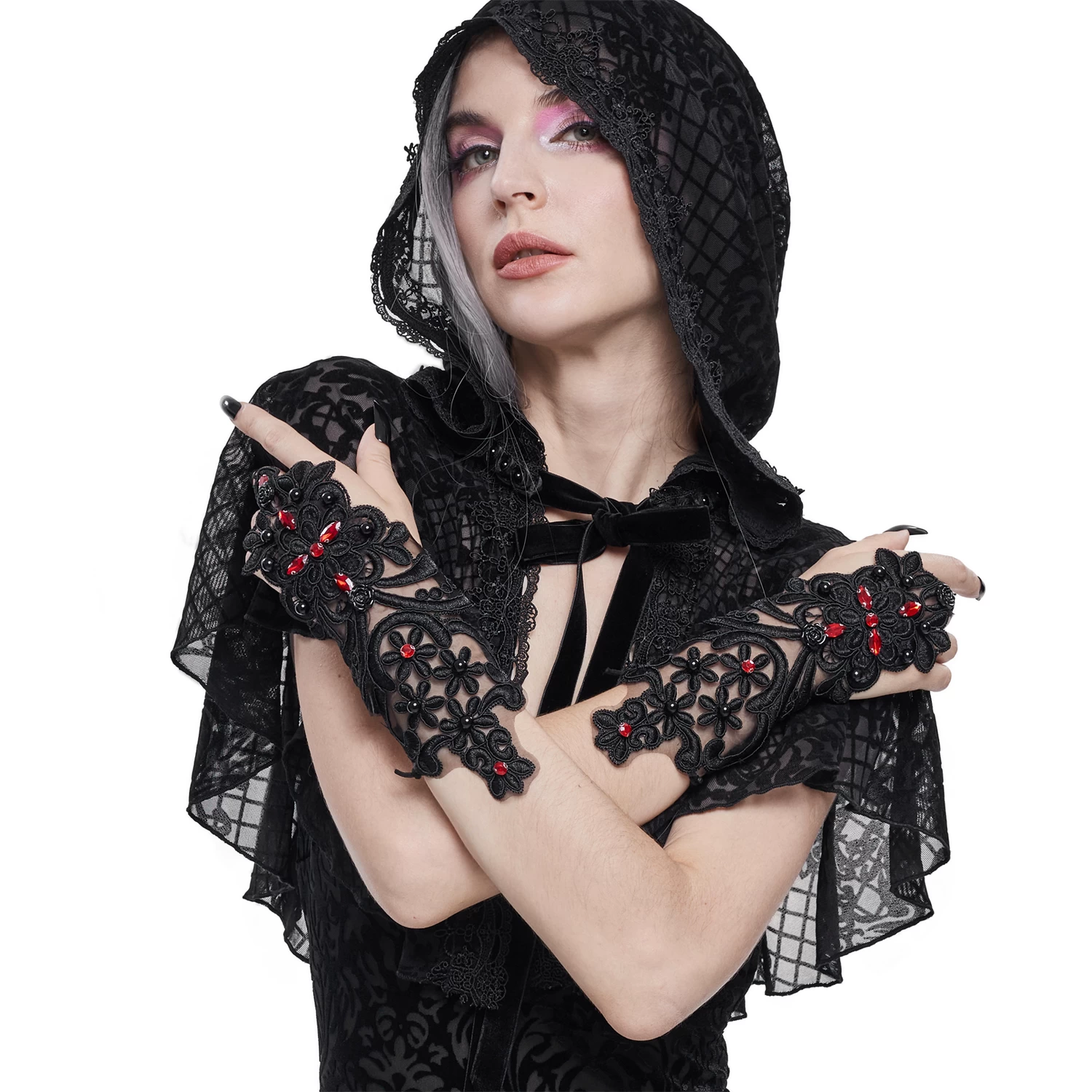 Manchettes Gothiques 'Flower Shaped' Noires 4 Manchettes Gothiques 'Flower Shaped' Noires â Image 2