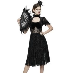 Éventail 'Drocku' Noir Avec Plumes -Magasin De Mode manchettes gothiques flower shaped noires 2