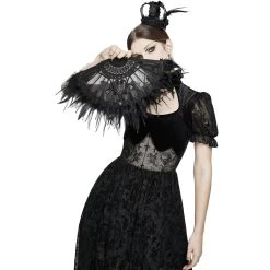 Éventail 'Drocku' Noir Avec Plumes -Magasin De Mode manchettes gothiques flower shaped noires 3