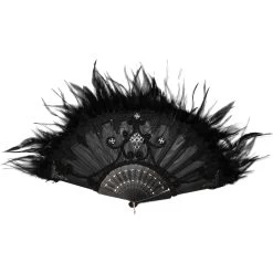 Éventail 'Drocku' Noir Avec Plumes -Magasin De Mode manchettes gothiques flower shaped noires 6