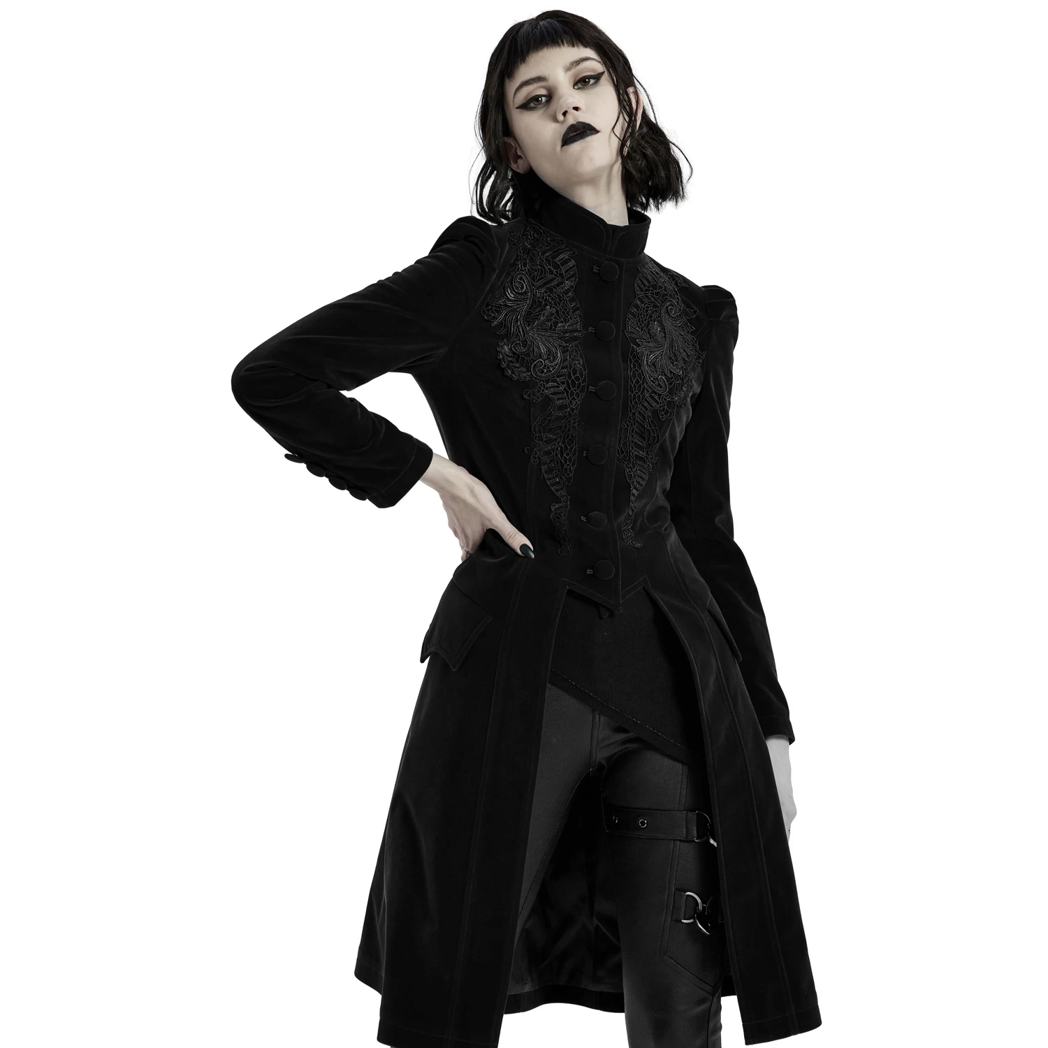 Manteau Mi-Long 'Dark Doll' En Velours Noir 9 Manteau Mi-Long 'Dark Doll' En Velours Noir â Image 7