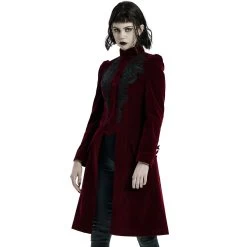 Manteau Mi-Long 'Dark Doll' En Velours Rouge -Magasin De Mode manteau mi long dark doll en velours rouge 3