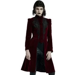 Manteau Mi-Long 'Dark Doll' En Velours Rouge -Magasin De Mode manteau mi long dark doll en velours rouge 4
