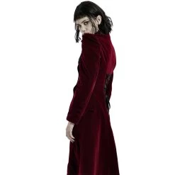 Manteau Mi-Long 'Dark Doll' En Velours Rouge -Magasin De Mode manteau mi long dark doll en velours rouge 6