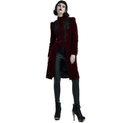 Manteau Mi-Long 'Dark Doll' En Velours Rouge -Magasin De Mode manteau mi long dark doll en velours rouge 8