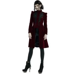 Manteau Mi-Long 'Dark Doll' En Velours Rouge -Magasin De Mode manteau mi long dark doll en velours rouge 9