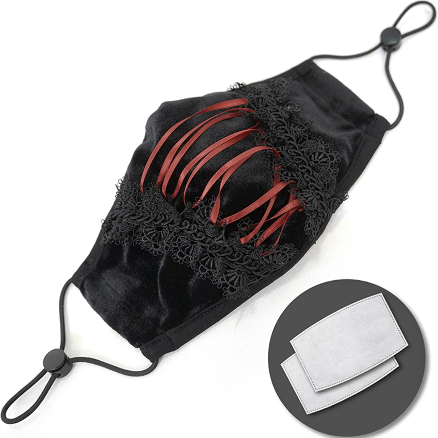 Masque En Velours Avec Broderies Noires 7 Masque En Velours Avec Broderies Noires – Image 5