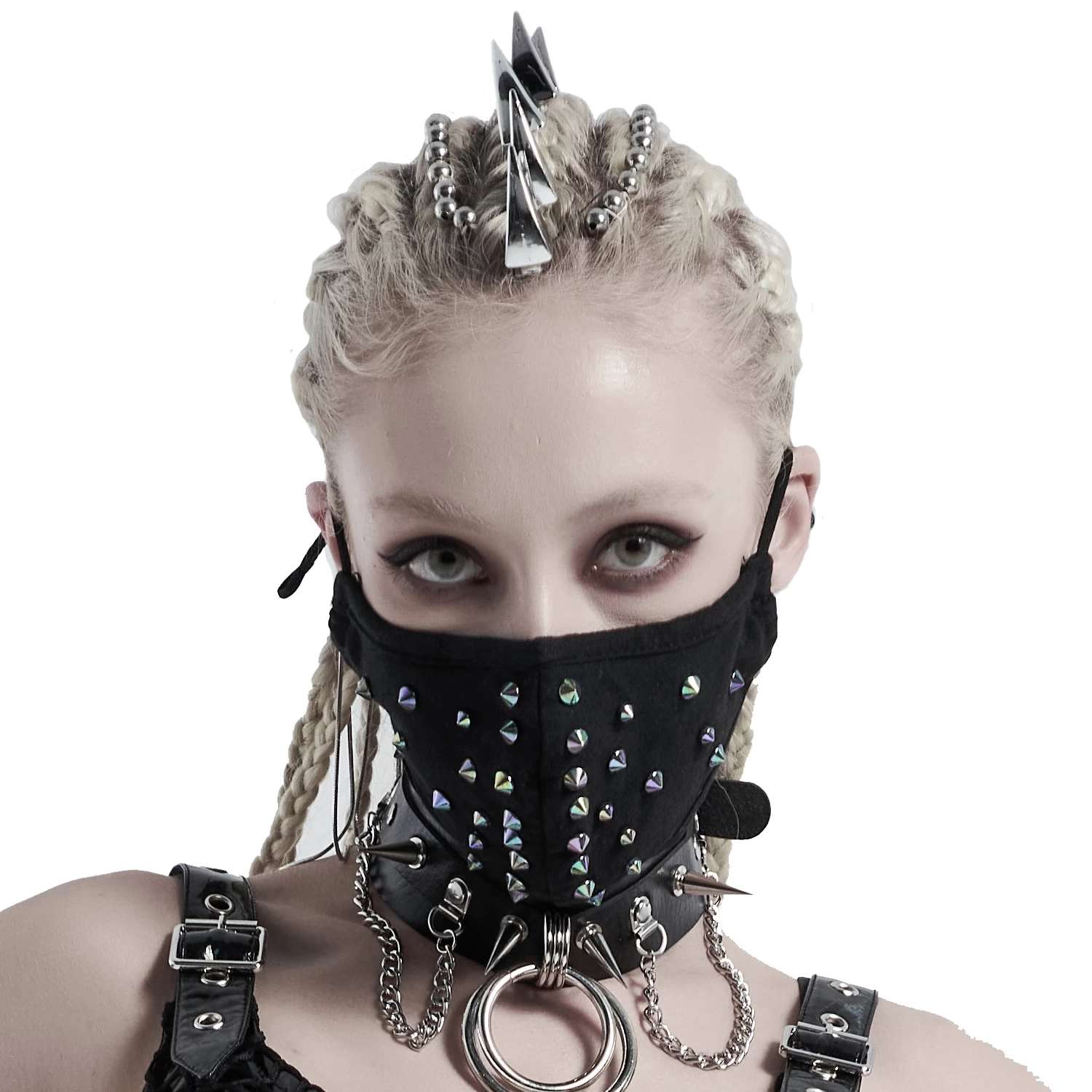 Masque 'Rebellion' Noir Avec Spikes Bleus 5 Masque 'Rebellion' Noir Avec Spikes Bleus – Image 3