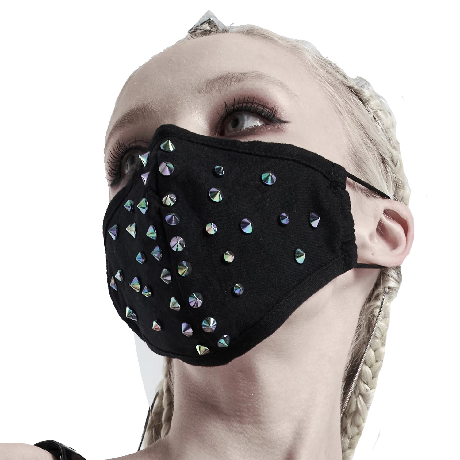 Masque 'Rebellion' Noir Avec Spikes Bleus 6 Masque 'Rebellion' Noir Avec Spikes Bleus – Image 4
