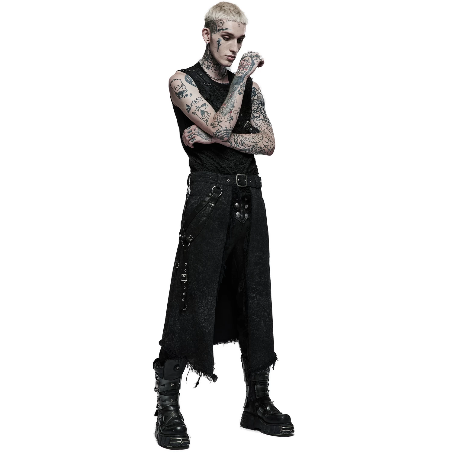 Mi-Jupe Kilt Pour Hommes 'Goth Stylish' Noire 4 Mi-Jupe Kilt Pour Hommes 'Goth Stylish' Noire – Image 2
