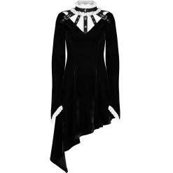 Mini Robe 'Ishtar' En Velours Noir Et Dentelle Blanche