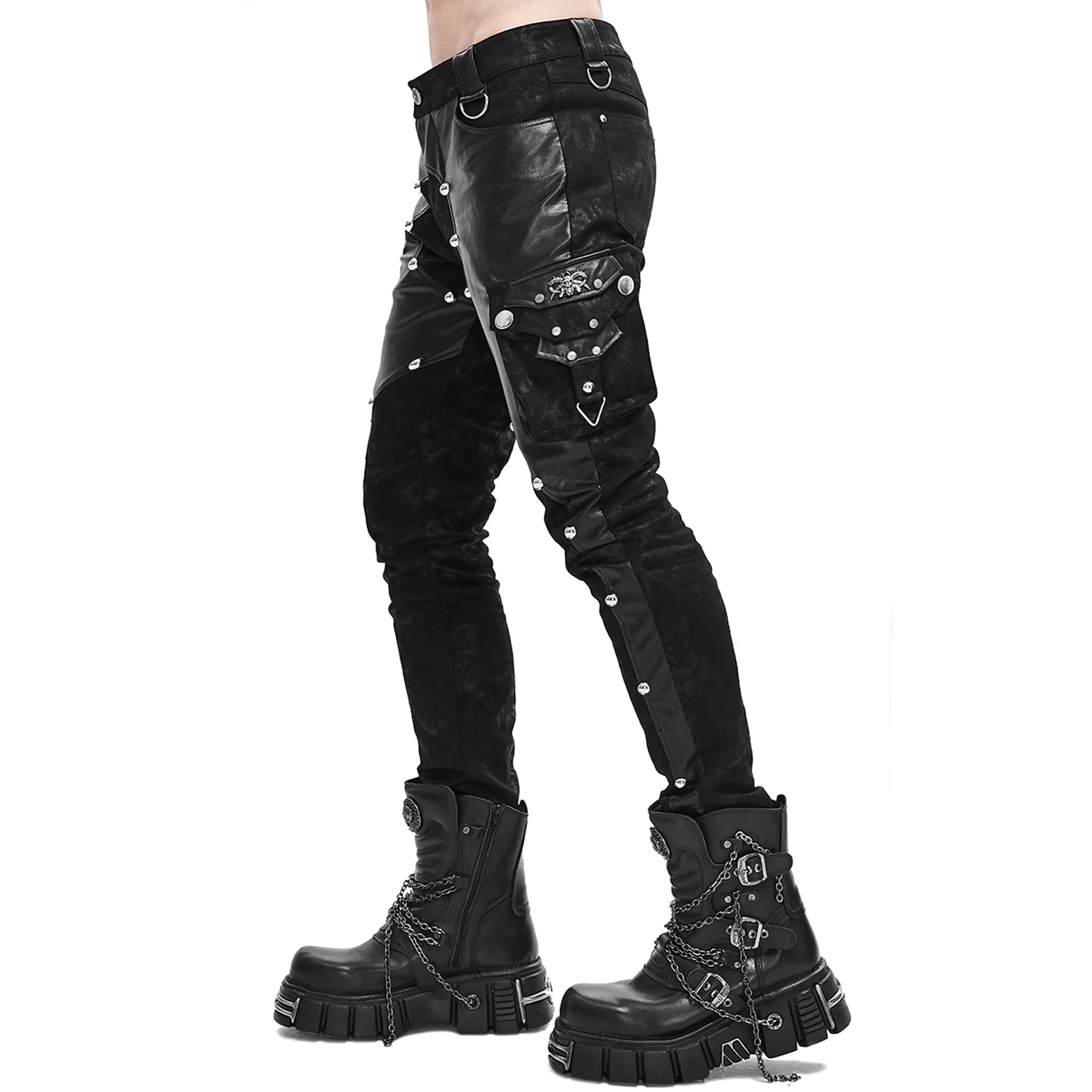 Pantalon 'Haboolm' En Jean Et Simili Cuir Noirs 10 Pantalon 'Haboolm' En Jean Et Simili Cuir Noirs â Image 8