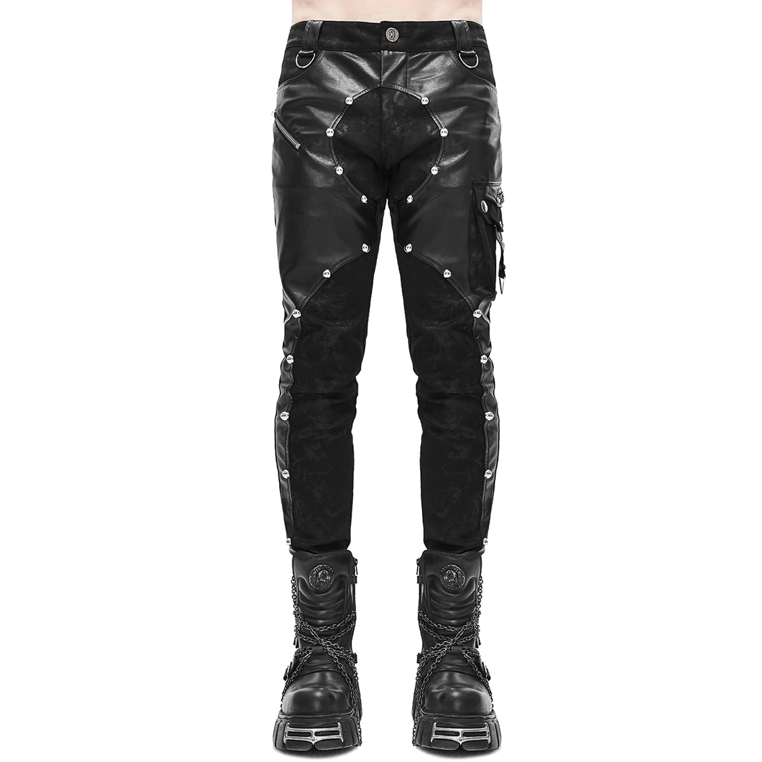 Pantalon 'Haboolm' En Jean Et Simili Cuir Noirs 3 Pantalon 'Haboolm' En Jean Et Simili Cuir Noirs