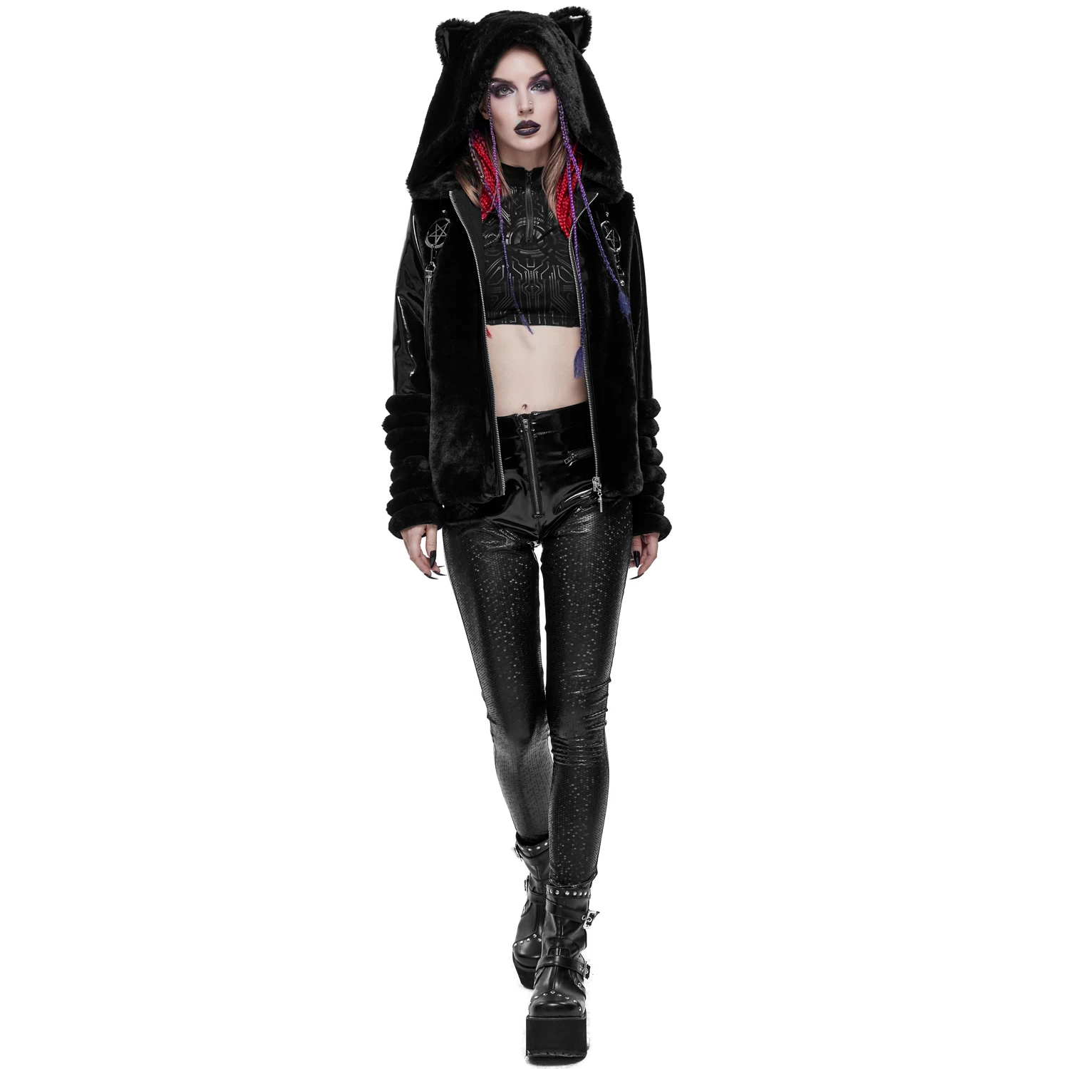 Pantalon 'Hexagone' En Simili Cuir Noir à Motifs 4 Pantalon 'Hexagone' En Simili Cuir Noir à Motifs – Image 2