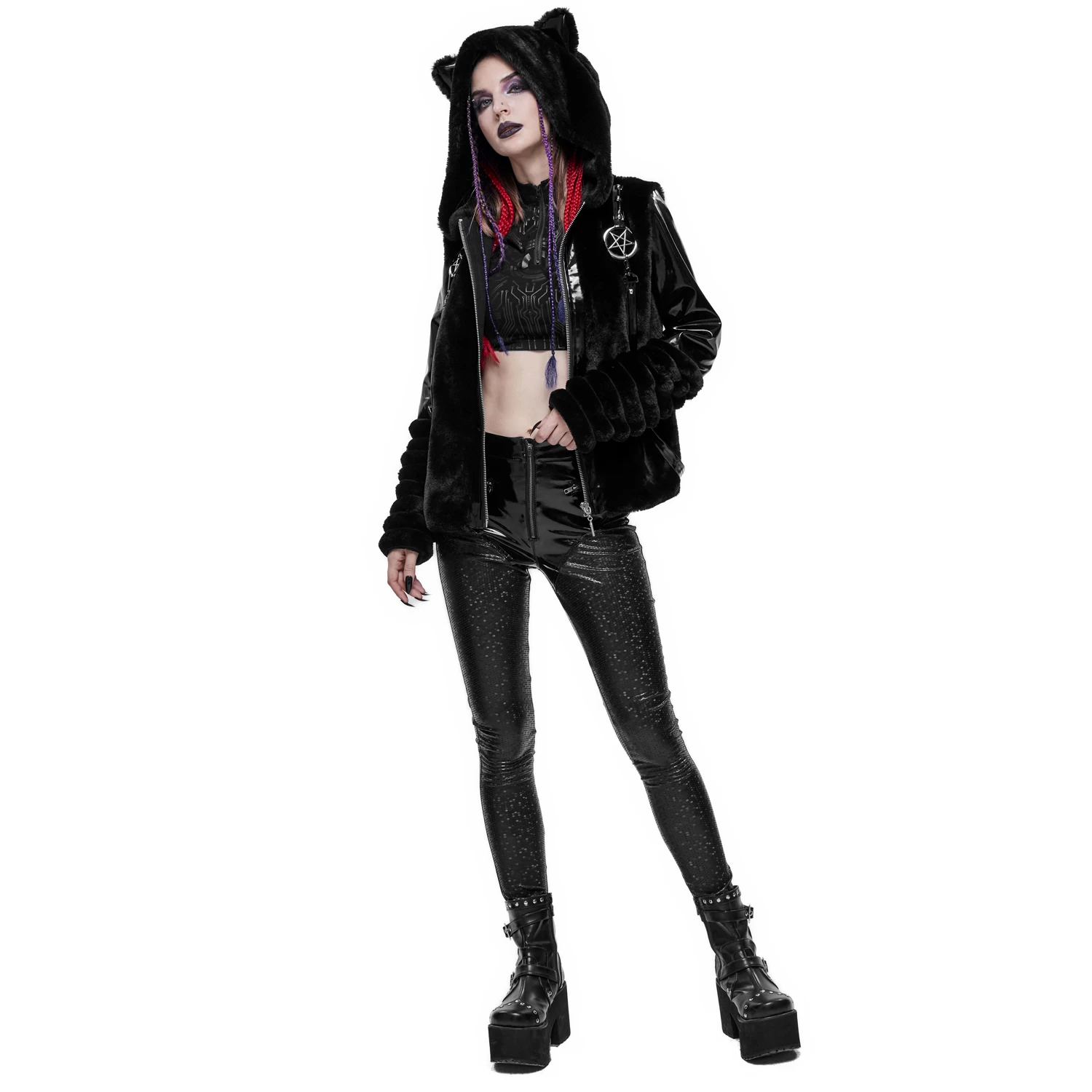 Pantalon 'Hexagone' En Simili Cuir Noir à Motifs 5 Pantalon 'Hexagone' En Simili Cuir Noir à Motifs – Image 3