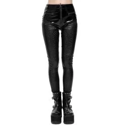 Pantalon 'Hexagone' En Simili Cuir Noir Ă Motifs