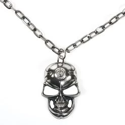 NEW ROCK Pendentif Skull Argenté Avec Chaîne