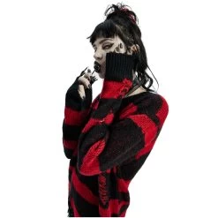 Pull 'Dark Doll' à Rayures Rouges Et Noires -Magasin De Mode pull dark doll a rayures rouges et noires 11