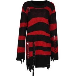 Pull 'Dark Doll' à Rayures Rouges Et Noires -Magasin De Mode pull dark doll a rayures rouges et noires 12