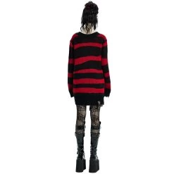 Pull 'Dark Doll' à Rayures Rouges Et Noires -Magasin De Mode pull dark doll a rayures rouges et noires 2