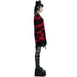 Pull 'Dark Doll' à Rayures Rouges Et Noires -Magasin De Mode pull dark doll a rayures rouges et noires 3