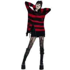 Pull 'Dark Doll' à Rayures Rouges Et Noires -Magasin De Mode pull dark doll a rayures rouges et noires 7